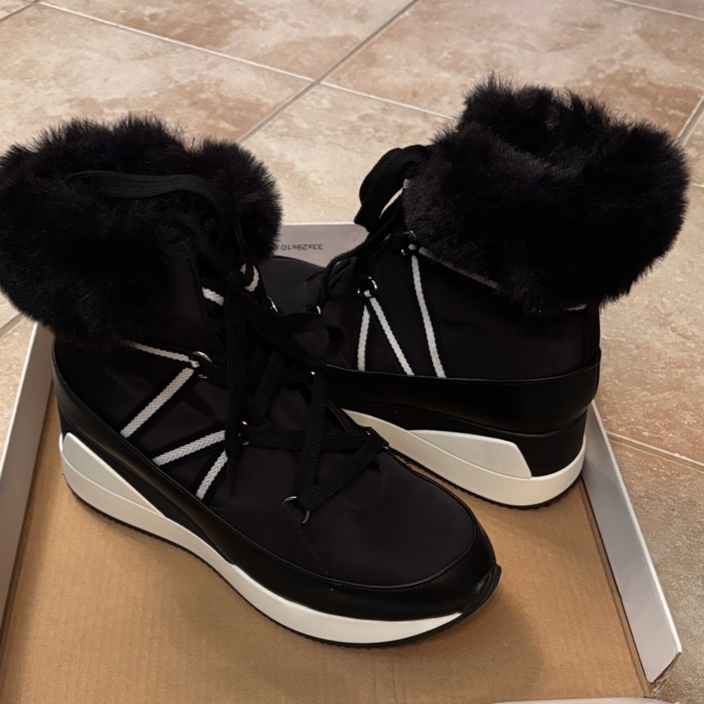 Alfani Black and White Fur-Trimmed Winter Boots